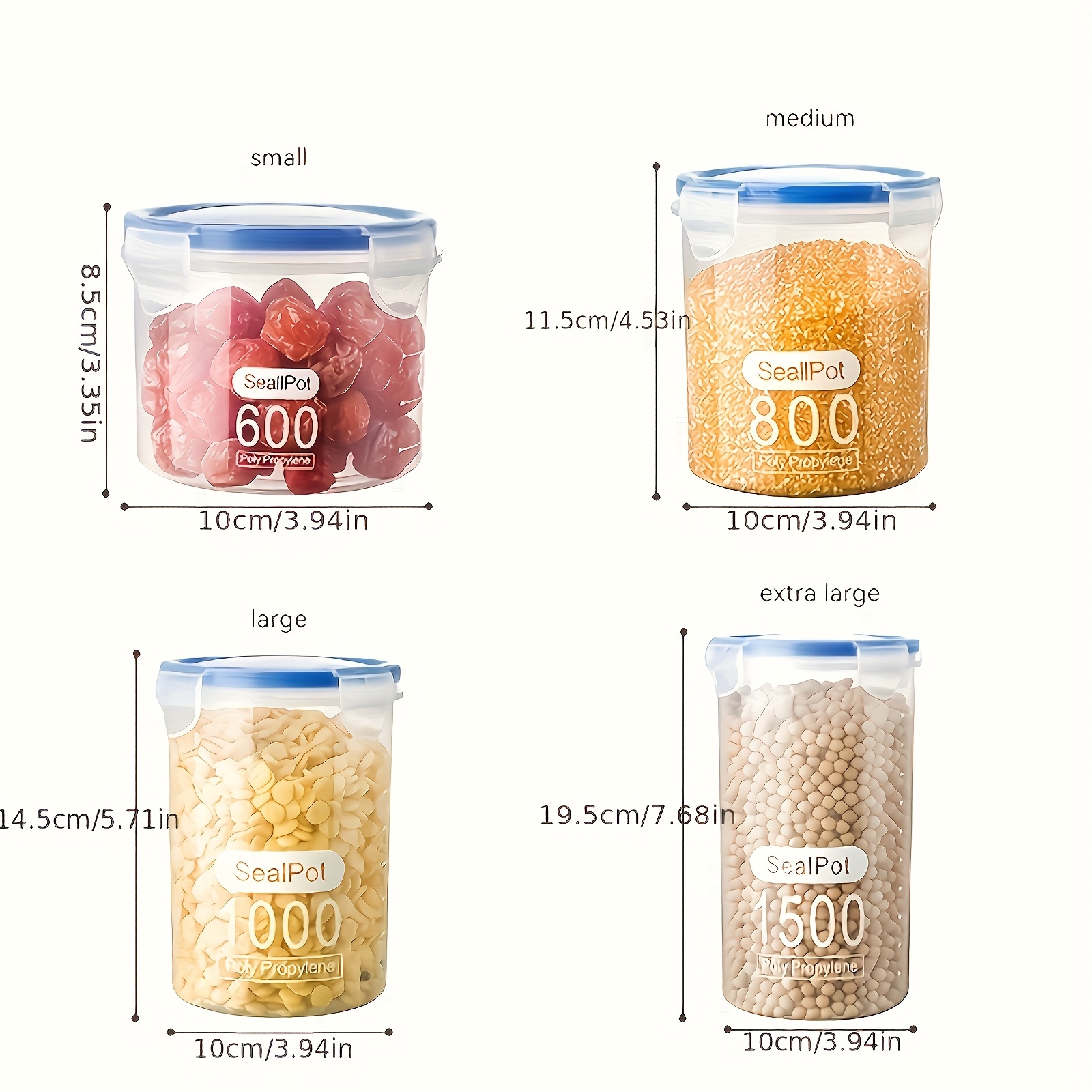 Choose one of 4 sizes, 1pcs Large Airtight Food Storage Containers - Moisture-Proof, Durable Seal, Suitable for Grains and More - Perfect for Kitchen and Fridge Organization