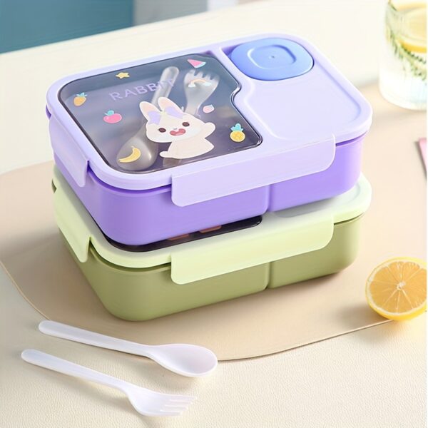 1pc Bento Box with Utensils: Adult Lunch Box, Square, Partitioned, Leak-Proof, Suitable for School, University, And Office Use - Hand Washable, Plastic Material, Rectangular Shape, No Power Required,Back to School