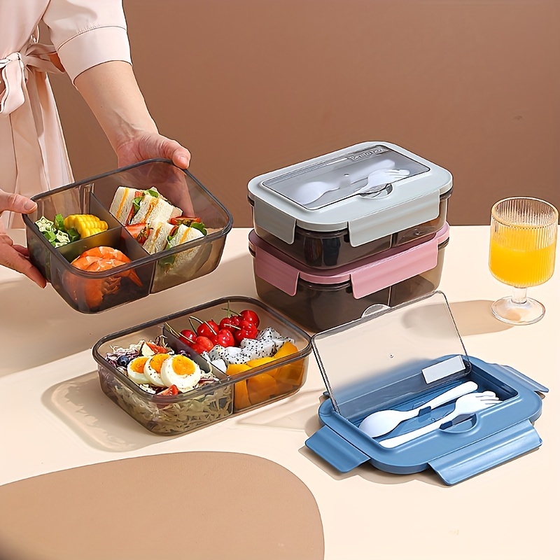 Leak-Proof Bento Lunch Box with Cutlery - Microwave Safe, Square Divided Food Container for Office Workers, Students & Back to School Supplies