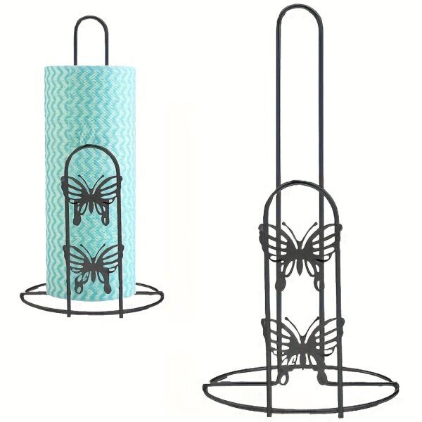 Sleek Sleek Black Iron Countertop Paper Towel Holder - Vertical Kitchen Roll Organizer with Decorative Butterfly Cutouts for Freshness Wrap & Napkins, Sleek Design for Kitchen Countertop, Kitchen Towel Holder