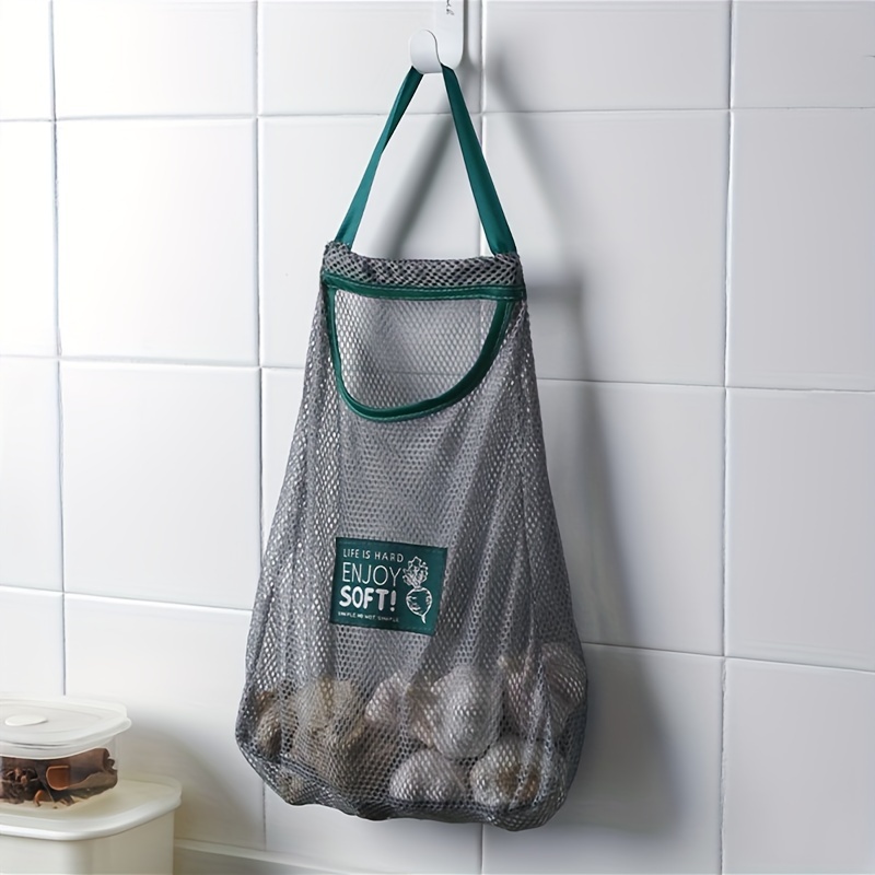 1pc Hanging Mesh Storage Bag with Handle for Fruits and Vegetables, Kitchen Ginger Garlic Food Storage Net Pocket