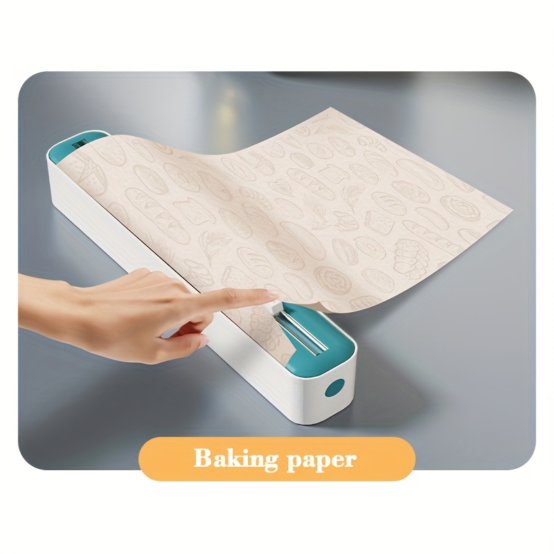 Dual-Action Fresh Wrap Dispenser & Cutter – Multi-Purpose Kitchen Sealer for Plastic, Tin Foil, Baking Paper & Wax Sheets – Reusable Packaging Machine with Orange Accents – Sleek White & Black Design, Kitchen Packaging Tool | Sleek Appliance Design | Durable Plastic Construction