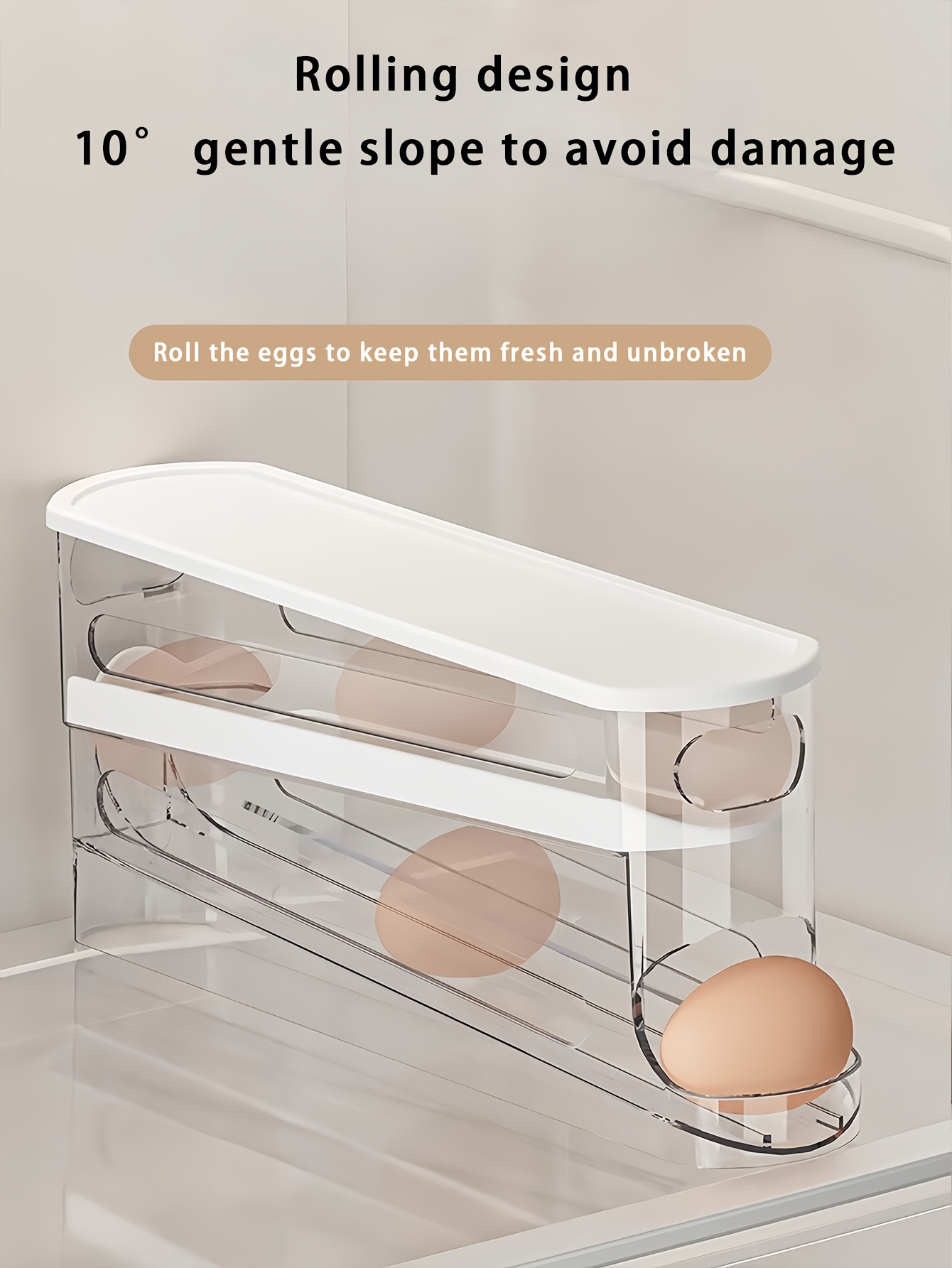 12-14 Eggs Automatic Double-Layer Sliding Egg Storage Container, Hinged Design, Fresh Egg Keeper, Plastic Material, Non-Contact with Food, with Refrigerator Space Saver Egg Rack for Kitchen