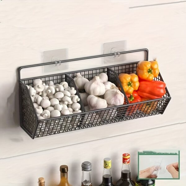 Modern Wall-Mounted Kitchen Storage Basket - Durable Metal Wire Organizer for Spices, Garlic, Onions & Vegetables - Perfect for Home Organization