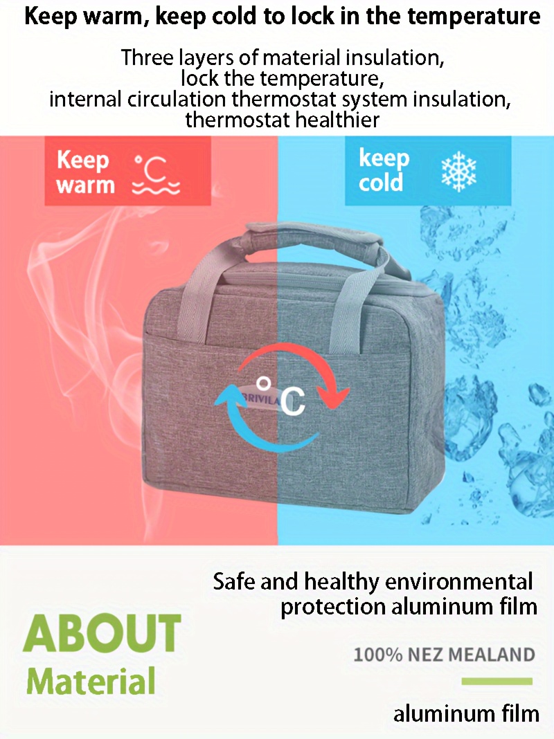 1pc Insulated Lunch Bag, Aluminum Foil Food Bag, Meal Package, Ice Pack, Student Lunch Bag, Lunch Bag, Large Capacity Insulated Dual-pocket Lunch Bag, Portable Lunch Box Bag