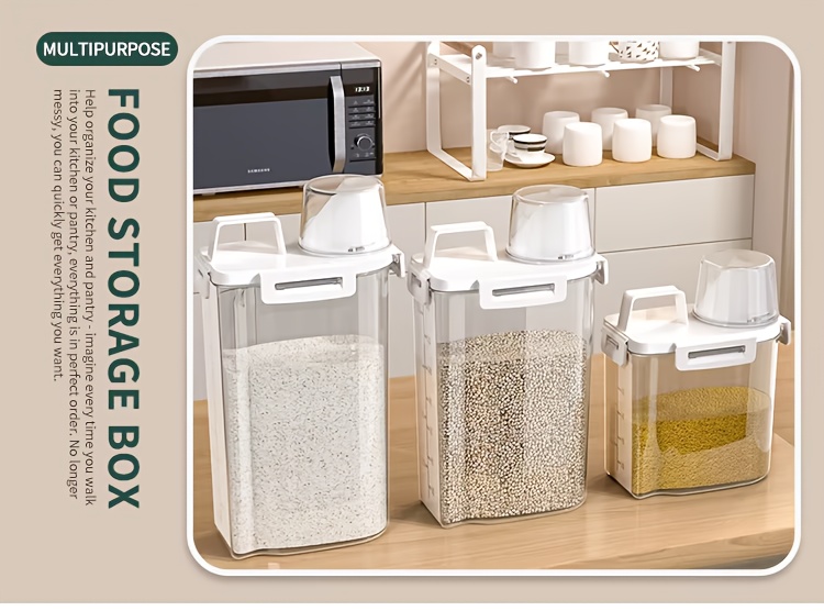 Household storage miscellaneous grain barrels storage tanks kitchen rice barrels fresh-keeping boxes with measuring cups