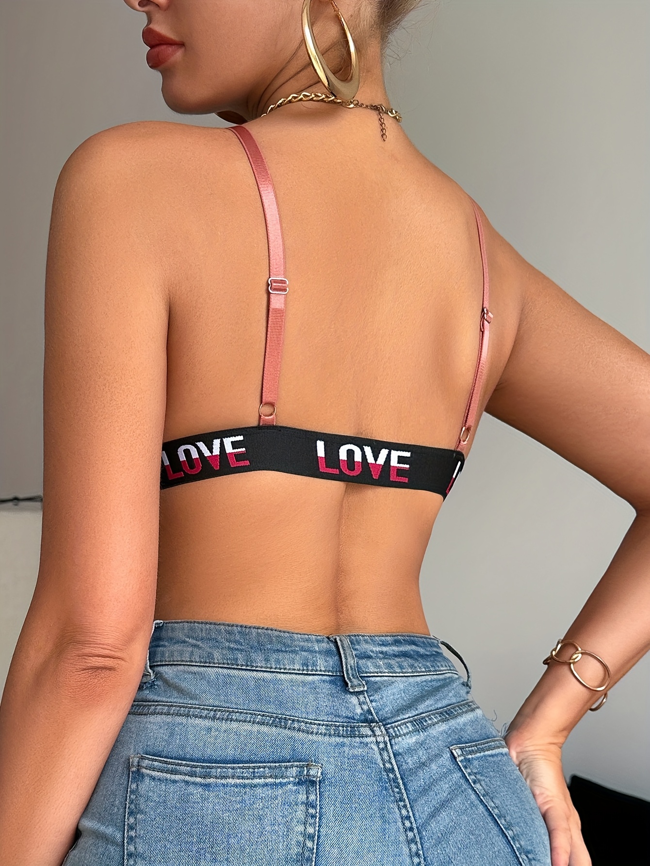 Elegant Front Closure Push-Up Bra for Women - High Support, Wireless, Black Lingerie with Letter Detail, Soft Polyester & Elastane Blend, Hand Wash Only