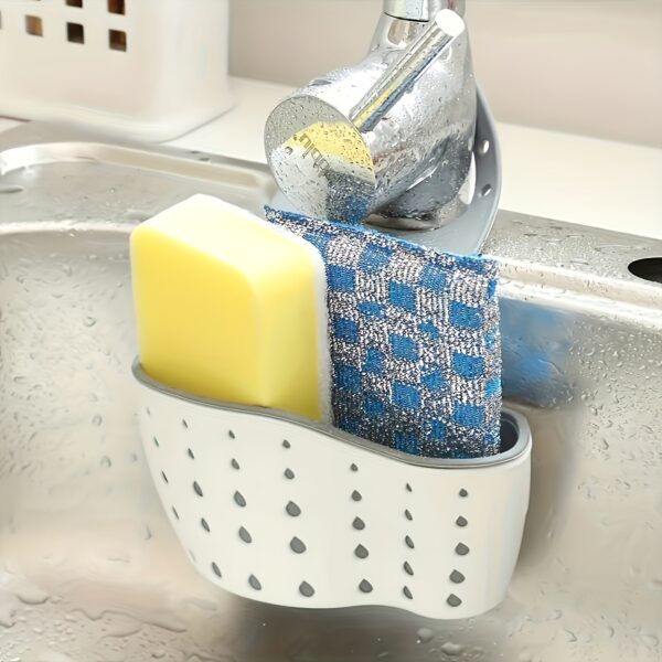 Modern Plastic Kitchen Drain Basket: Holds Sponges, Soap, and More - Suitable for Hanging Over a Sink