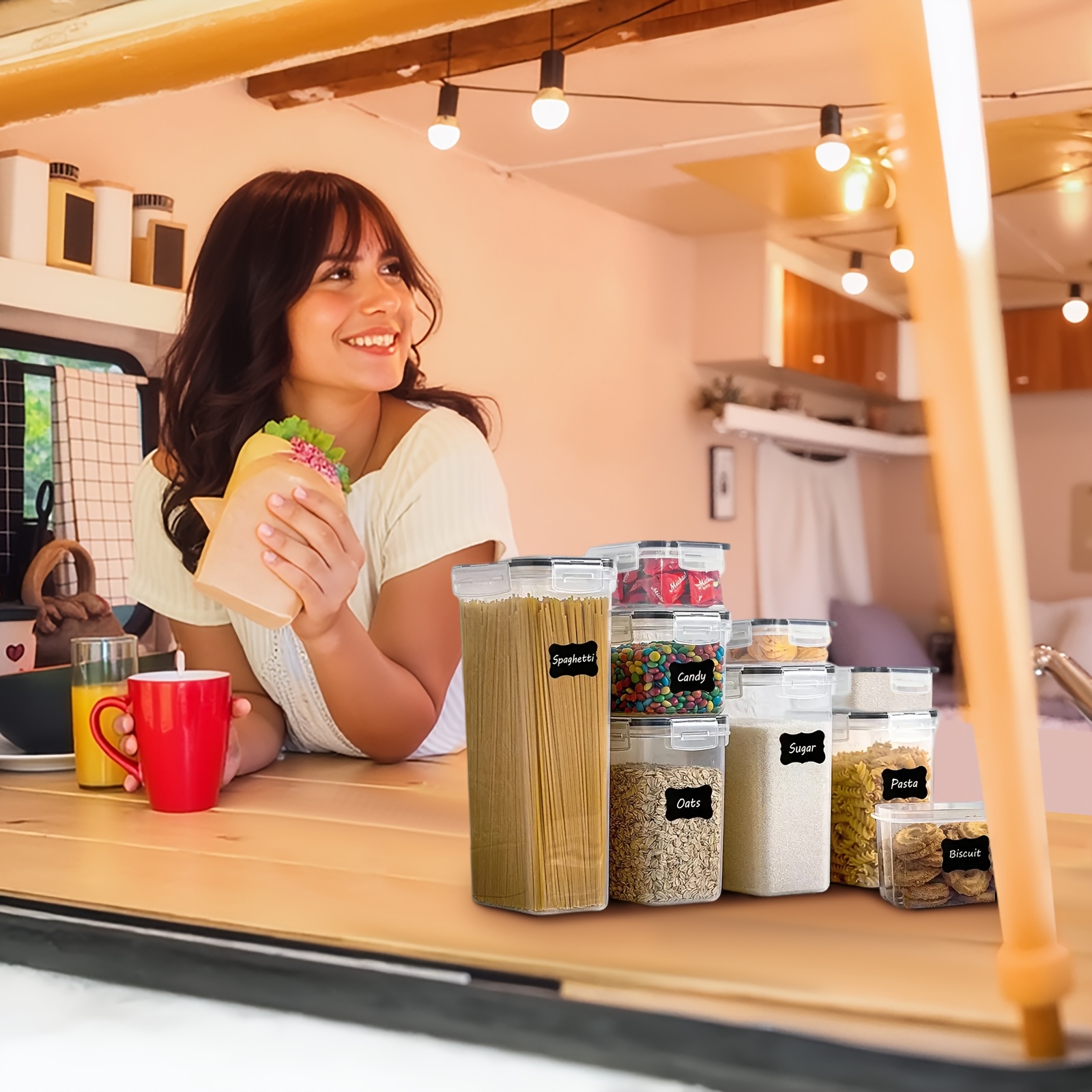 4/7/8pcs Airtight Food Storage Containers Set with Lids, BPA Free Plastic Dry Food Canisters for RV Kitchen Pantry Organization, Dishwasher Safe, with Labels - Image 12