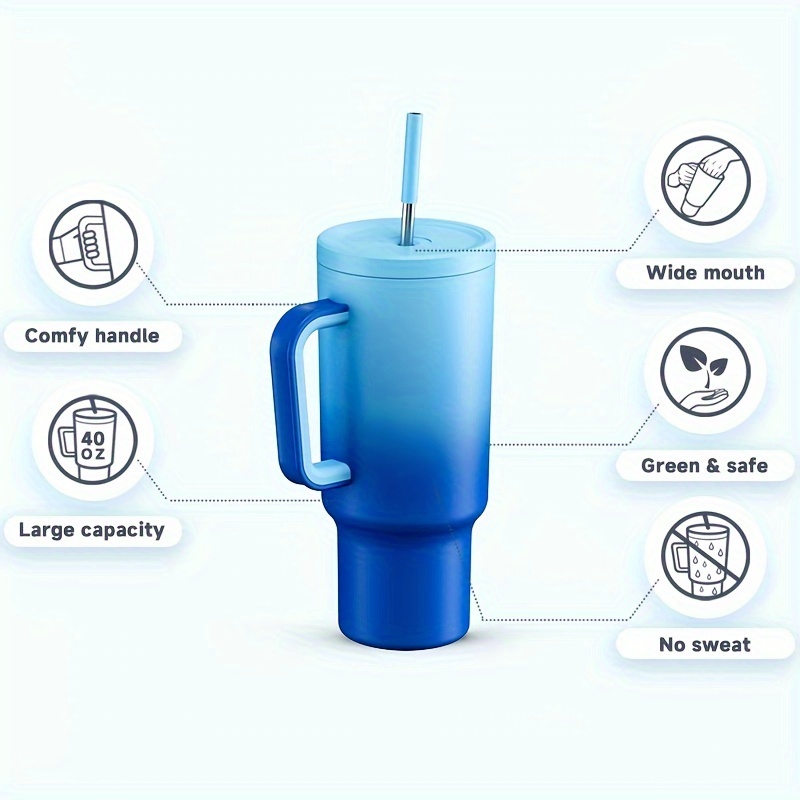 Meoky 1pc, Tumbler With Lid And Straw, 40oz Stainless Steel Insulated Water Bottle With Handle, Gift Drinking Cups, Keeps Cold For 24 Hours Or Hot For 10 Hours, Portable Suitable For Outdoor Camping, Hiking, Driving, And Car Travel