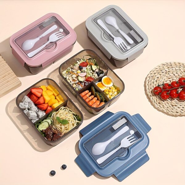 Leak-Proof Bento Lunch Box with Cutlery - Microwave Safe, Square Divided Food Container for Office Workers, Students & Back to School Supplies
