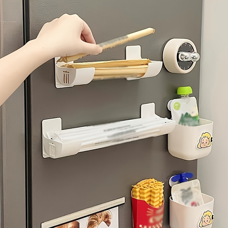 4pcs No-Drill Kitchen Storage Rack Set - Multi-Functional, Fresh Film & Garbage Bag Organizer for Cabinets and Refrigerator Sides