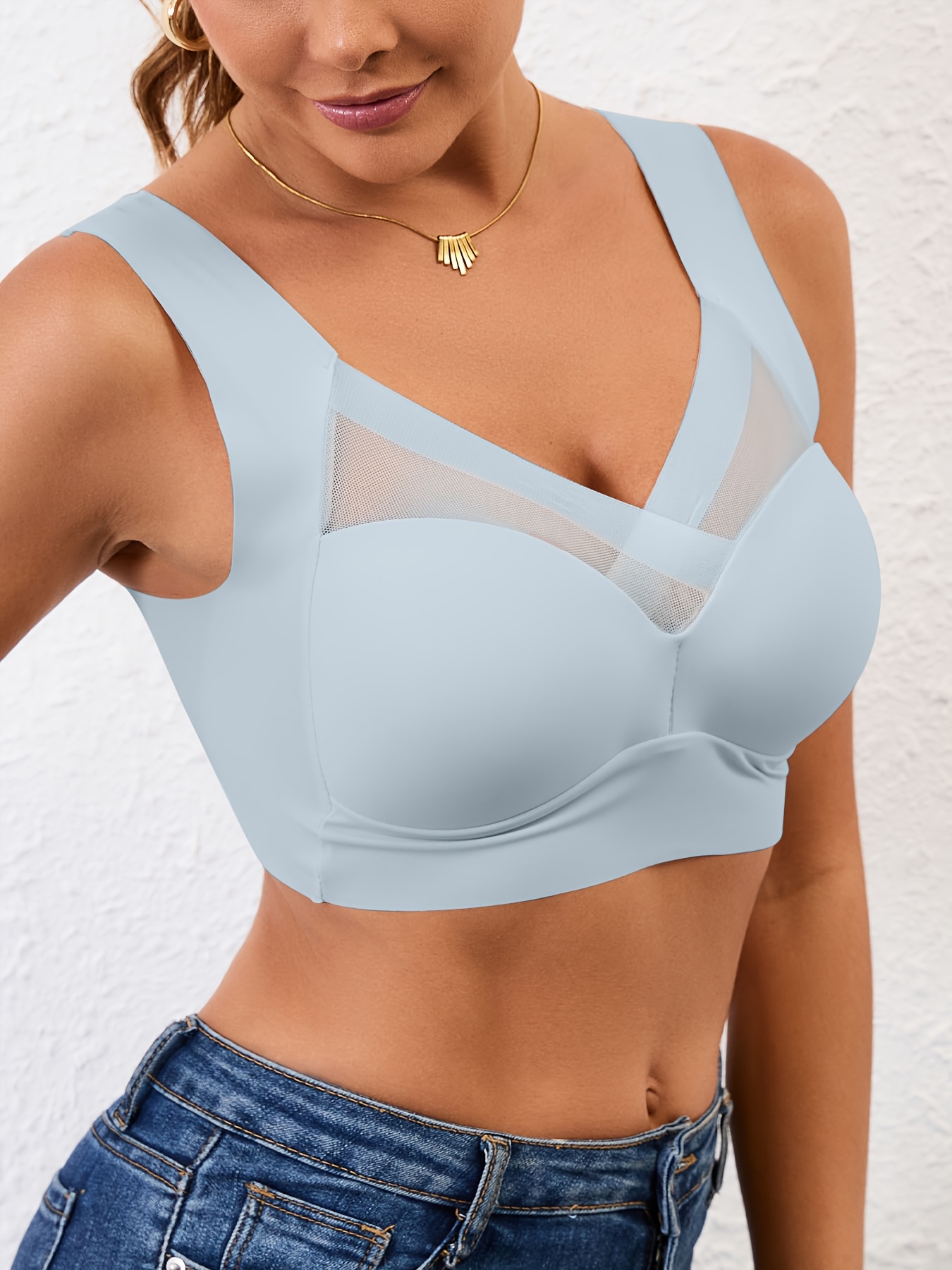Women's Wireless Sports Bra with High Elasticity & Thin Molded Cups - No Underwire, Side Coverage, Push-Up Support for Yoga, Running, Gym - Soft Pink, Elegant Design, Machine Washable, Strapless Bra