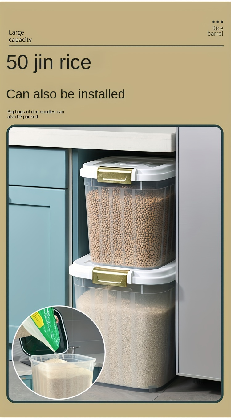 1pc Large Airtight Grain Storage Container - Moisture-Proof & Transparent with Easy-Access White Lid, Durable Polypropylene, Ideal for Kitchen & Pet Food Organization