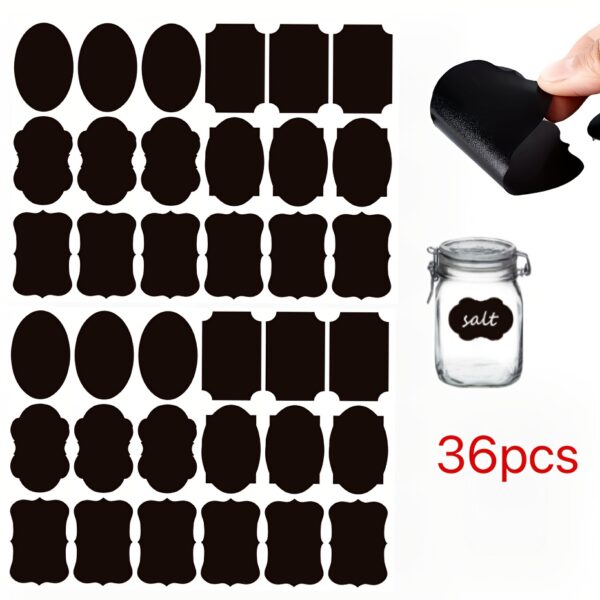 36pcs Reusable Labels with Pen - Glue-Free, Self-Adhesive, Blackboard Sticker for Spices, Cheese, and More - Kitchen Accessories
