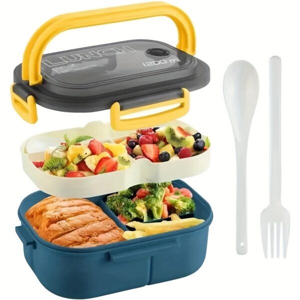 1200ml 2-Layers Sealed Lunch Box Fruits Student Office Worker Microwavable Bento Box with Fork Spoon( Without Chopsticks),back to school