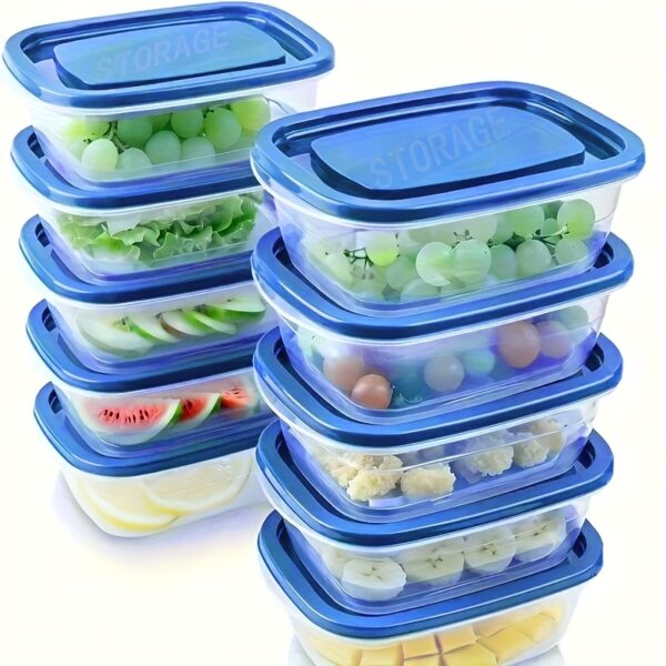 Pack of 10 Blue Reusable Food Storage Containers with Lids - Stackable, Bpa-Free Plastic Lunch Boxes for Kitchen Organization - Great for Cereals, Meats, Fruits, Vegetables - Dishwasher And Microwave Safe