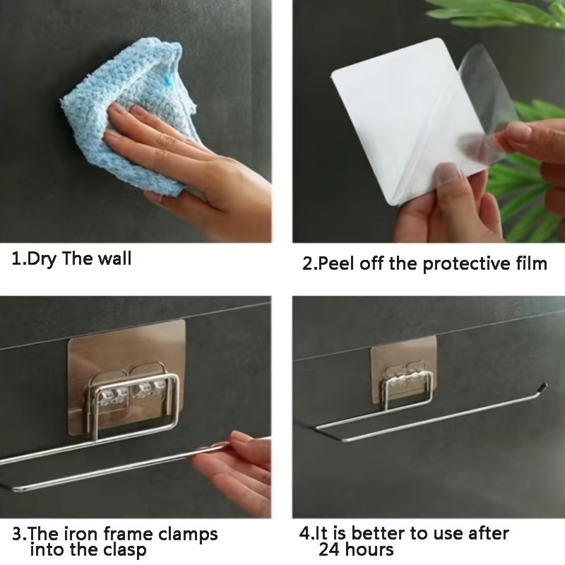 1pc-stainless Steel Non-perforated Kitchen Paper Towel Holder Rag Hanger Bathroom Paper Towel Holder Living Room Paper Towel Hanger