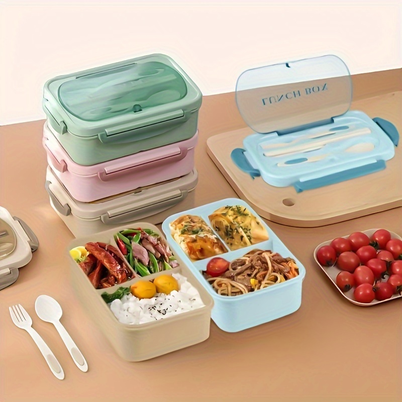 1pc Lunch Box With Tableware, Square Divided Microwave Oven Bento Box, Leakproof Food Container, Hand Wash, For back to school, class, college, school supplies, kitchen organizers and storage, kitchen accessories