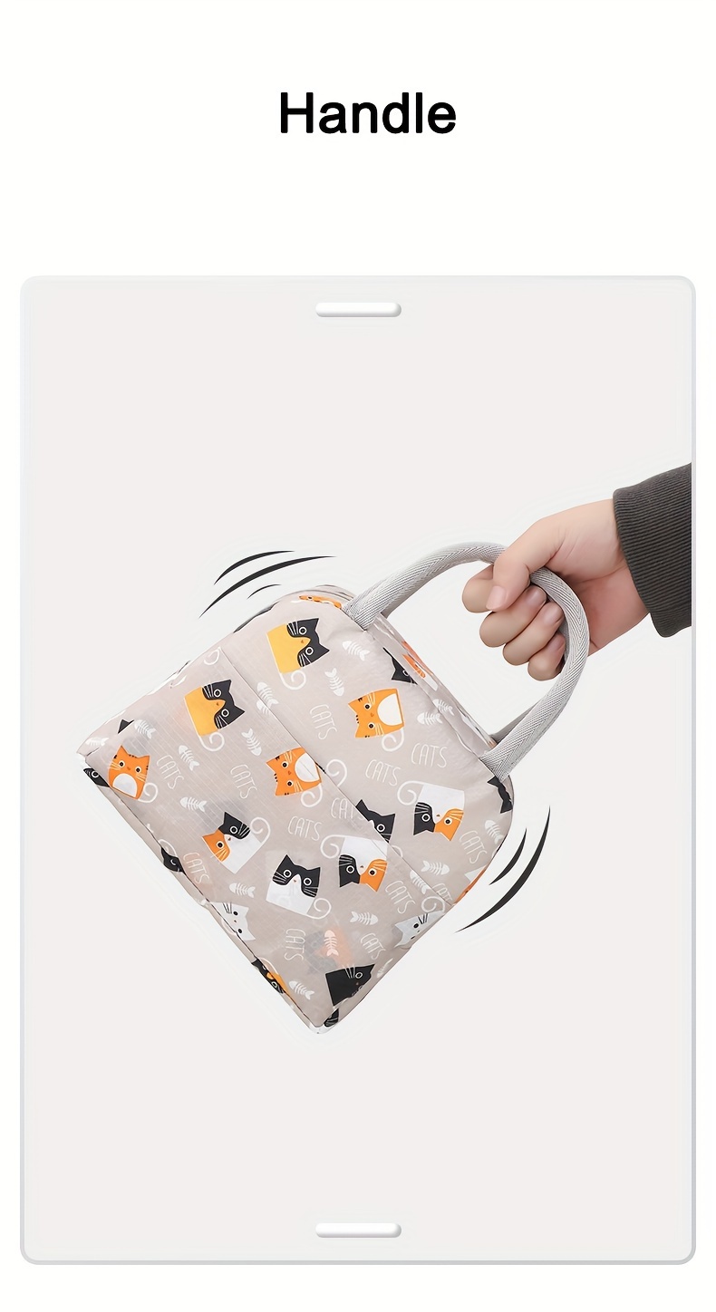1pc Cute Cat & Dog Print Insulated Lunch Bag, Thick Aluminum Foil Thermal Tote, Portable Handbag for Work/School/Travel, Non-Food Contact, Washable Polyester, Rectangle Shape, Cute Lunch Bag,Back to School
