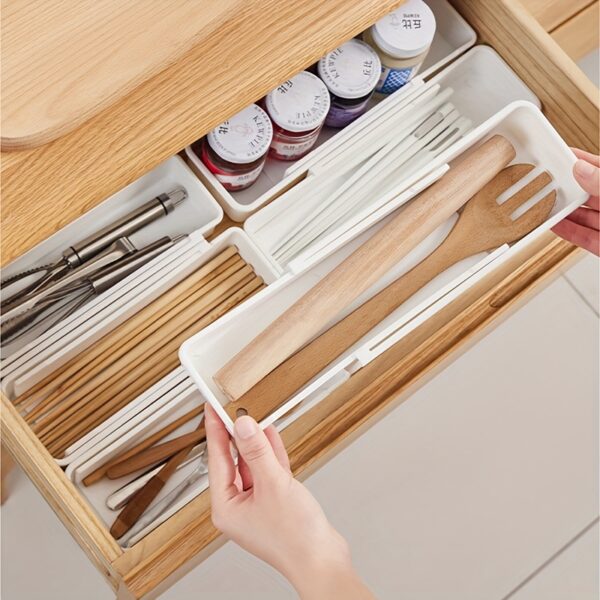 1/2 Retractable Drawer Classification Storage Box, Kitchen Tableware Bowl and Chopstick Divider Storage Box, Stationery Storage Container, for Home, Dormitory and Office