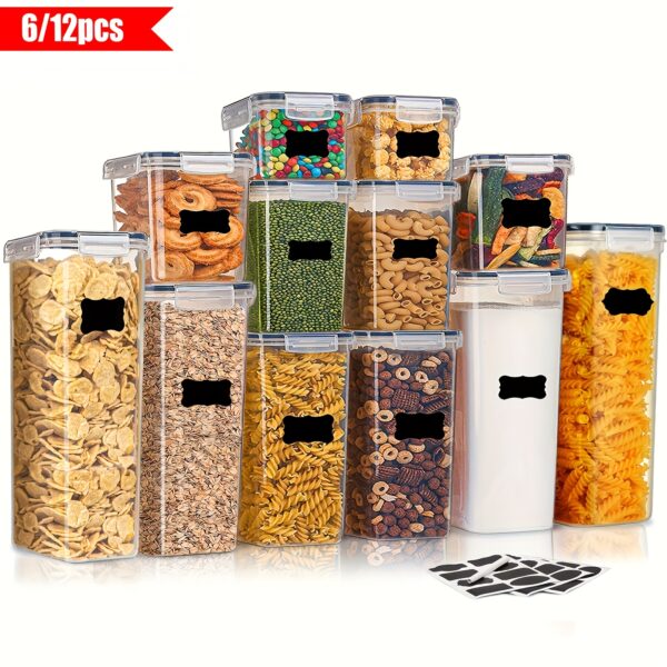 6/12pcs Airtight Food Storage Containers Set with Lids, BPA Free Plastic Dry Food Canisters for Kitchen Pantry Organization and Storage, Dishwasher safe, Include Labels and Marker