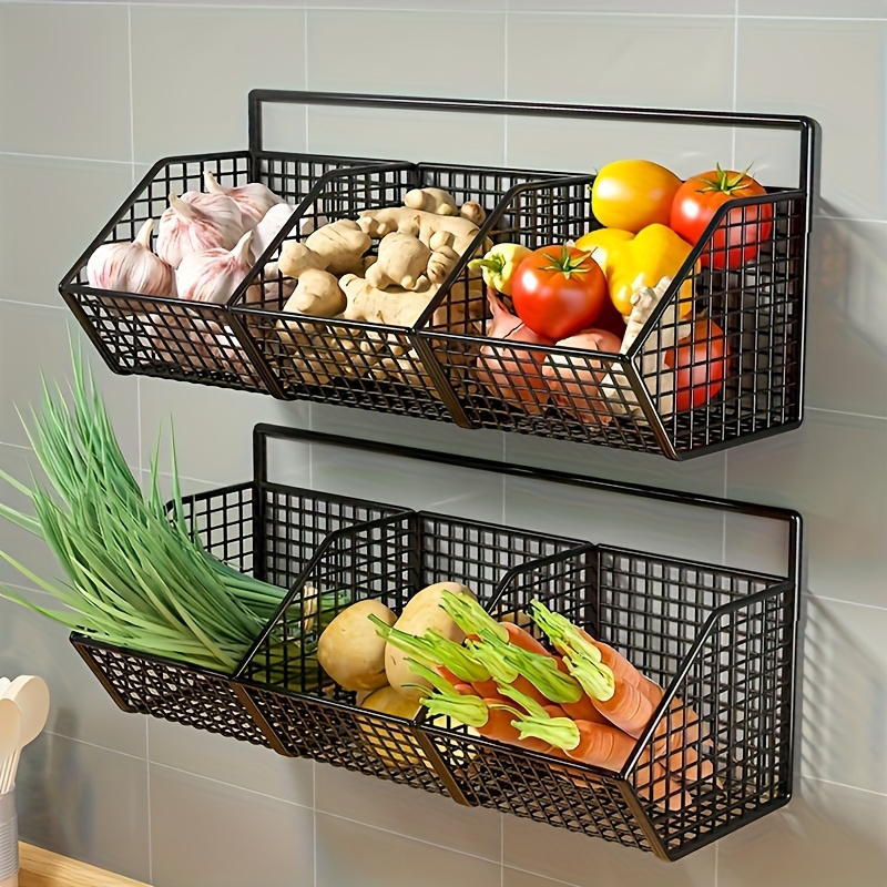 Multifunctional Wall-Mounted Kitchen Storage Rack - Durable Metal Vegetable, Garlic and Onion Storage Basket - The Perfect Choice for Small Spaces