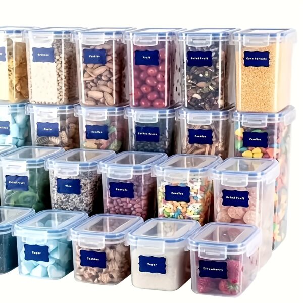 30pcs Reusable Food Storage Container Labels with Pen - Glue-Free, Self-Adhesive, Blackboard Sticker for Spices, Cheese, and More