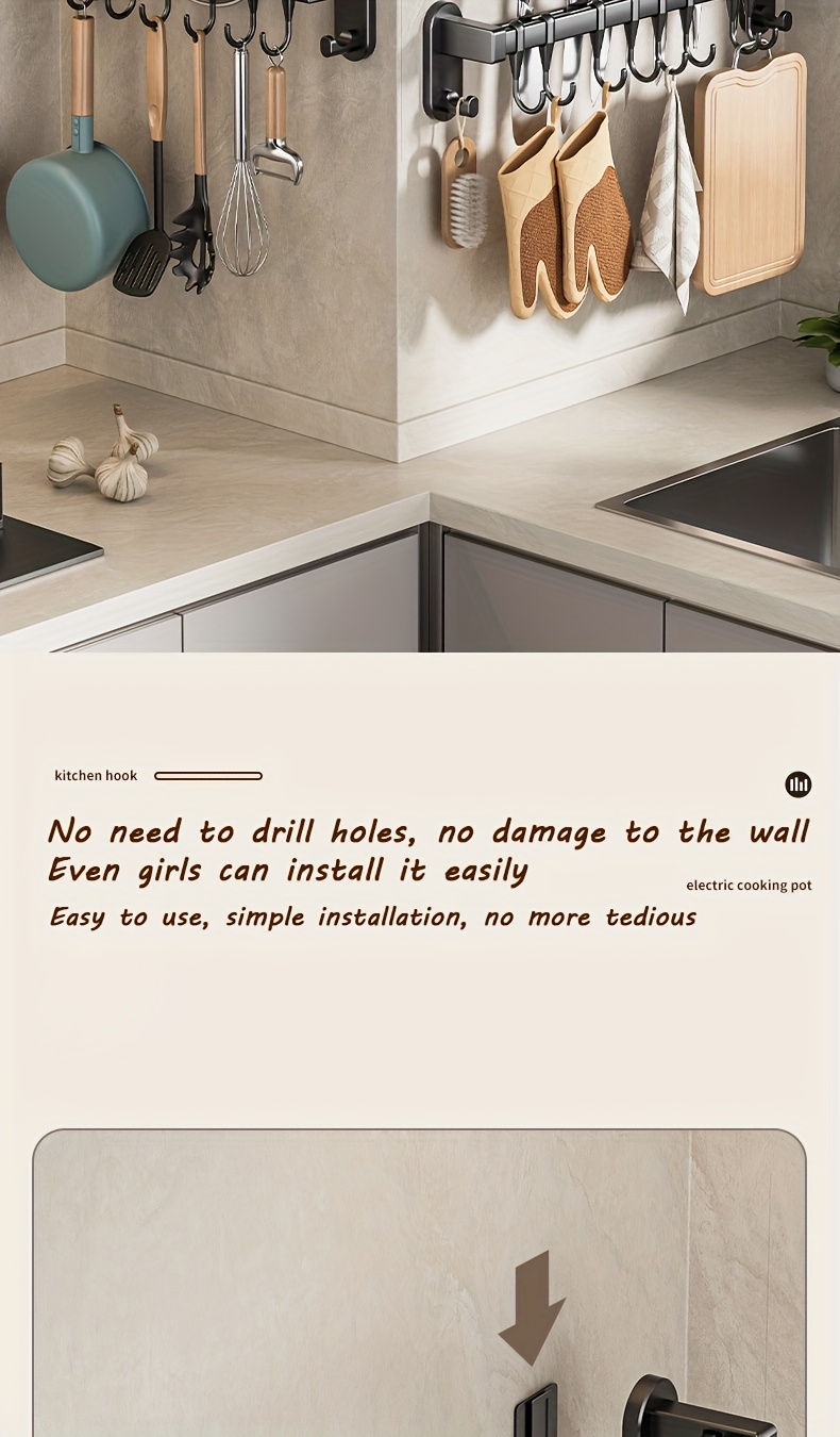 1pc Multifunctional Kitchen Storage Rack - Durable Plastic Wall-Mounted Organizer with Nail-Free Adhesive & Perforated Screws, Widened Raised Design for Utensils, Knives, Seasonings, Chopsticks, Rags - Space-Saving Kitchen Organization, Sleek Modern Look | Sturdy Construction, Kitchen Organizers And Storage