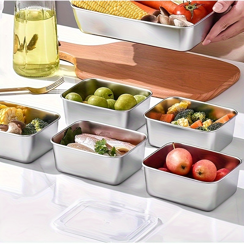 5pcs Stainless Steel Food Storage Container Set - Square, Manual Lid, Hand Wash - Perfect for Meal Preparation and Outdoor Picnics, Food Distribution