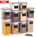6/10 Pack BPA-Free Plastic Airtight Food Storage Containers with Latch Closure, Dishwasher Safe, Multipurpose Rectangular Kitchen & Pantry Organizers for Sugar, Flour, Baking - Includes Labels & Marker