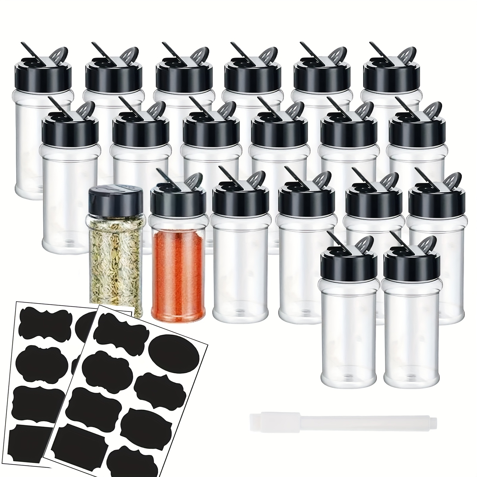 3oz (approx. 85 g) clear plastic spice jar with shaker and label, empty seasoning container for storing spices, herbs, and seasonings (pack of 12) - Image 4