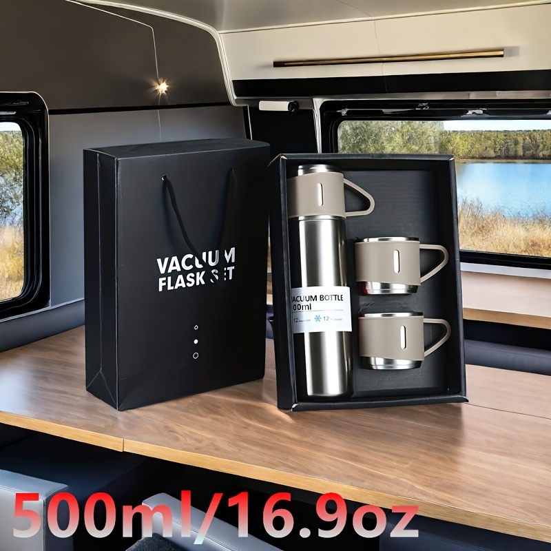 Set of 500Ml/16.9Oz Stainless Steel Thermal Mugs – Vacuum Insulated Flasks, Insulated Sports Bottles, And Thermos Bottles Suitable for Both Hot And Cold Beverages, Perfect for RV Living, Compact RV Furniture, Outdoor Activities, And Office Use, Making an Excellent Gift for Loved Ones. RV Kitchen Accessories
