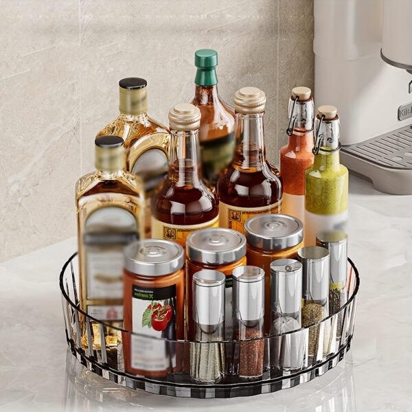 Rotating Kitchen Organizer Stand - Transparent Plastic Spice and Seasoning Holder with Multiple Compartments, Ideal for Bottles and Jars, Space-Saving Countertop Storage Solution, Kitchen Organizers And Storage