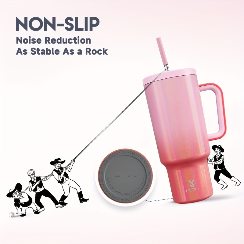 Meoky 1pc, Tumbler With Lid And Straw, 40oz Stainless Steel Insulated Water Bottle With Handle, Gift Drinking Cups, Keeps Cold For 24 Hours Or Hot For 10 Hours, Portable Suitable For Outdoor Camping, Hiking, Driving, And Car Travel