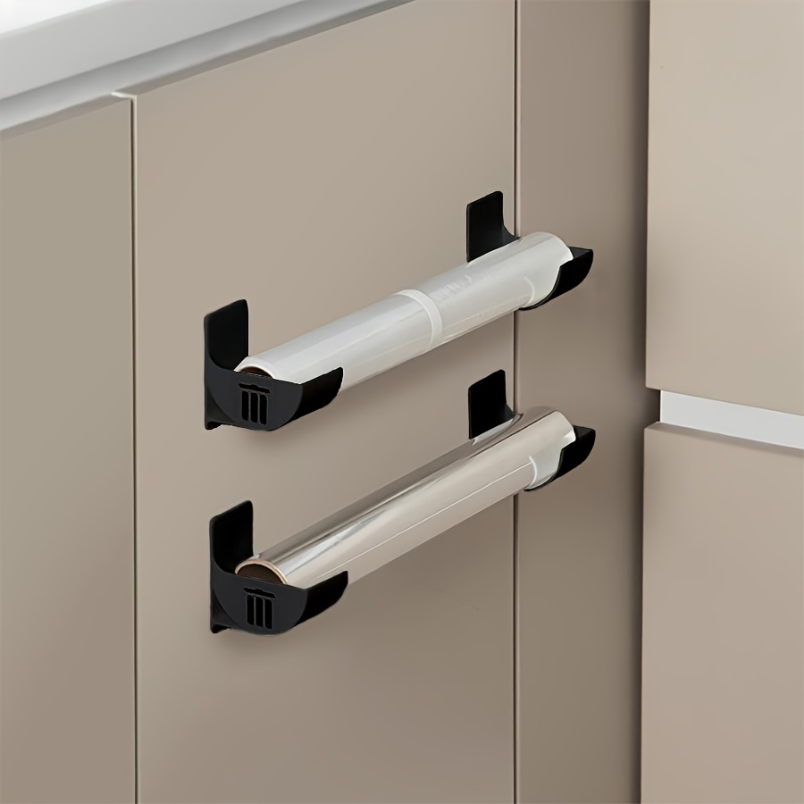 4pcs No-Drill Kitchen Storage Rack Set - Multi-Functional, Fresh Film & Garbage Bag Organizer for Cabinets and Refrigerator Sides