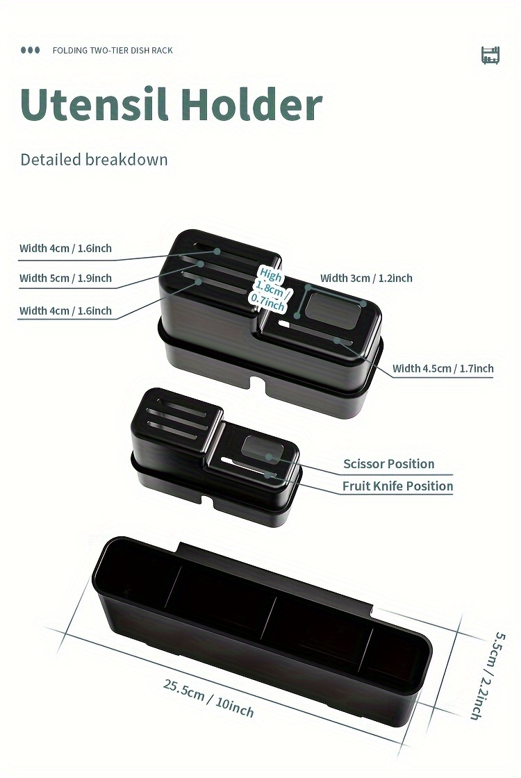 Spacious 2-Tier White Dish Rack with Blue Accents - Multipurpose Kitchen Counter Organizer with Drainboard, Cup Holder & Utensil Slot, Rust-Proof Metal, Space-Saving Design