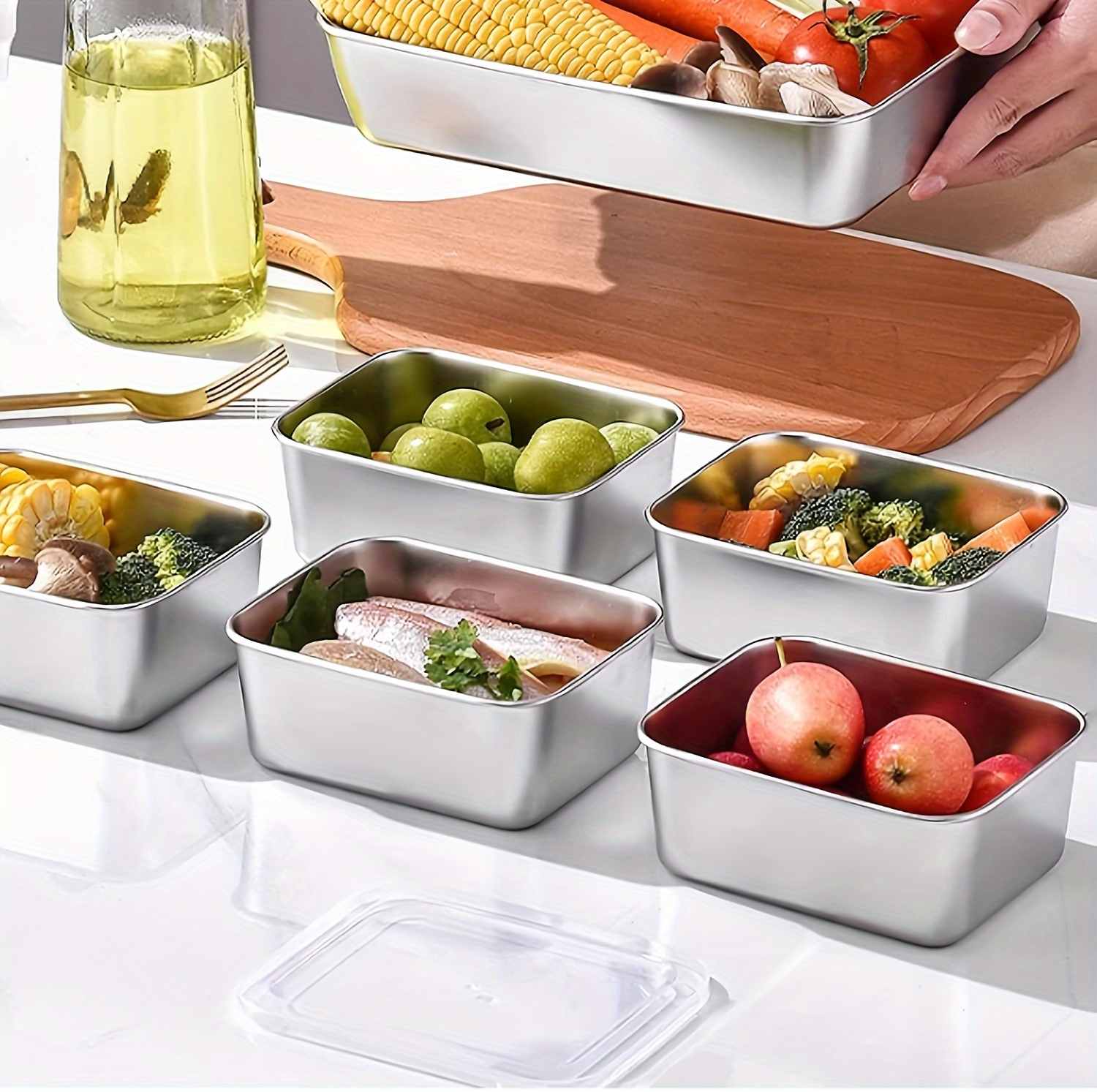 6pcs Stainless Steel Food Storage Containers - Leak-Proof, Stackable, Perfect for Camping, Picnics, Office Use - Small Size, Ideal Christmas Gift, Office Essentials|Stackable Containers|Durable Plastic Lids, Food Storage Containers