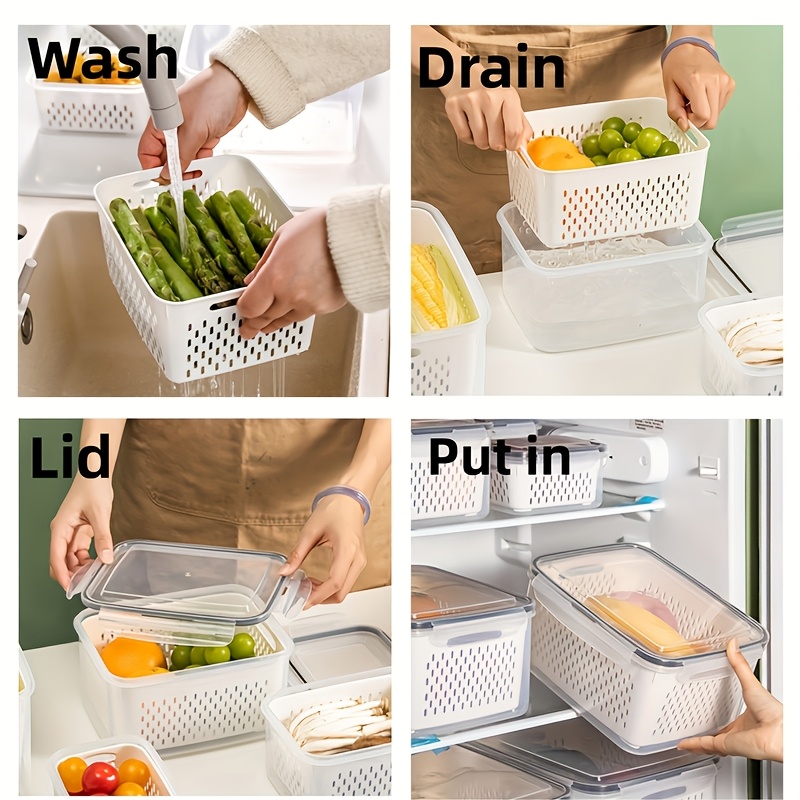 Awaoko BPA-Free, Leak-Proof, Reusable Food Storage Container Set - Large Capacity, Multi-Purpose Rectangular Box with Lid for Fruits, Vegetables, and More - Ideal for Refrigerator and Pantry Organization, Pantry Storage Solution|Modern Kitchen Accessory|Durable Plastic Container, Fruit Basket