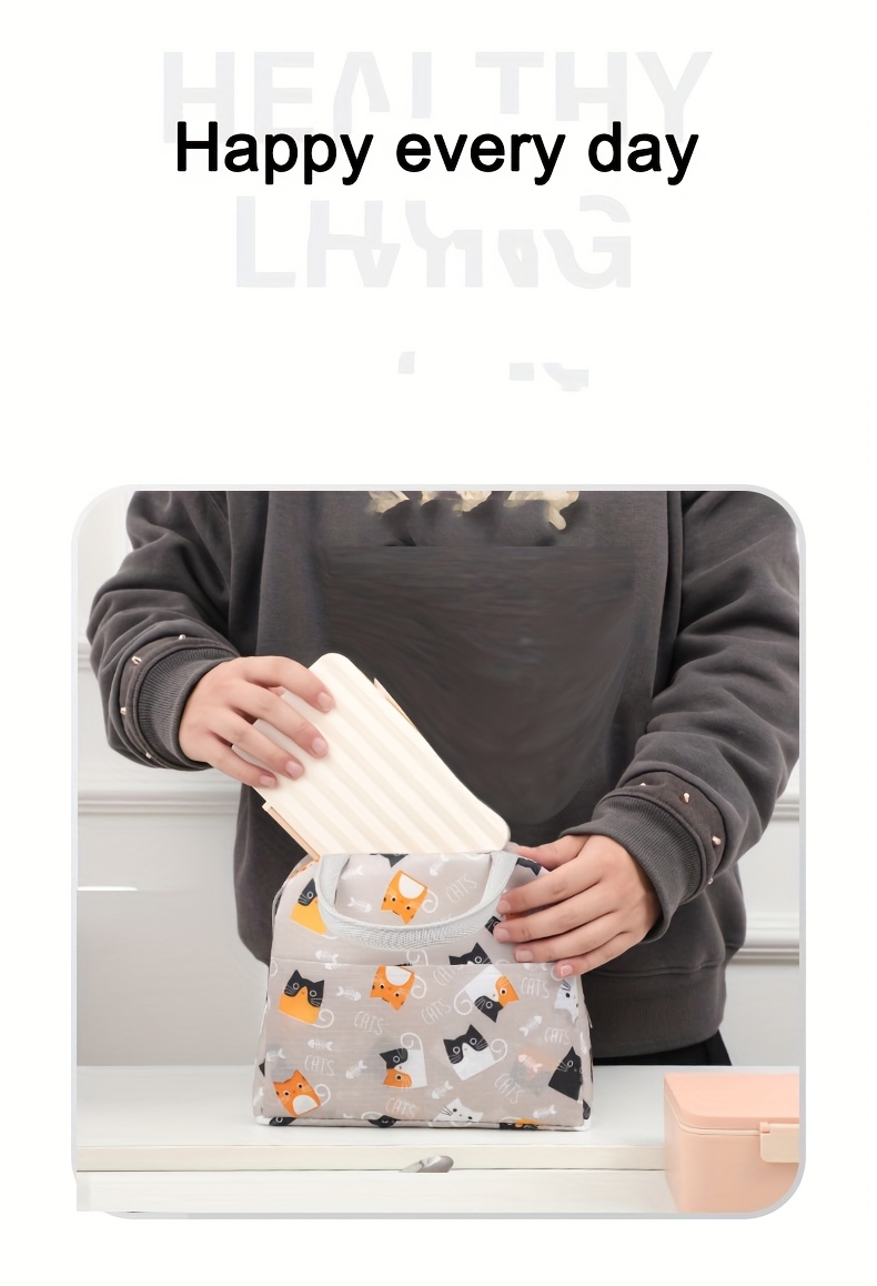 1pc Cute Cat & Dog Print Insulated Lunch Bag, Thick Aluminum Foil Thermal Tote, Portable Handbag for Work/School/Travel, Non-Food Contact, Washable Polyester, Rectangle Shape, Cute Lunch Bag,Back to School