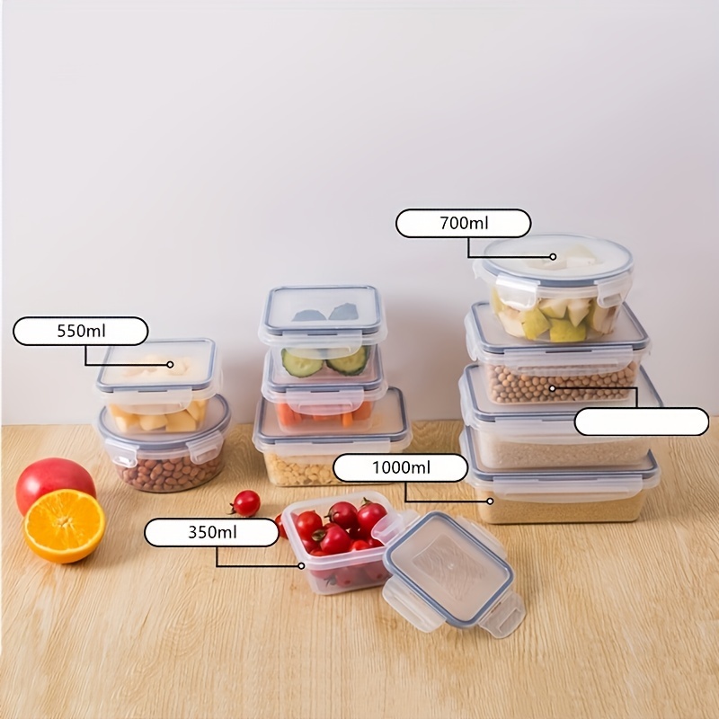 Rectangular Airtight Plastic Lunch Boxes, Heat-Resistant, Sealed Food Storage Containers, Multi-Purpose, Reusable, Snap-On Lids, for Kitchen, Refrigerator, Microwave, Travel, 4 Sizes