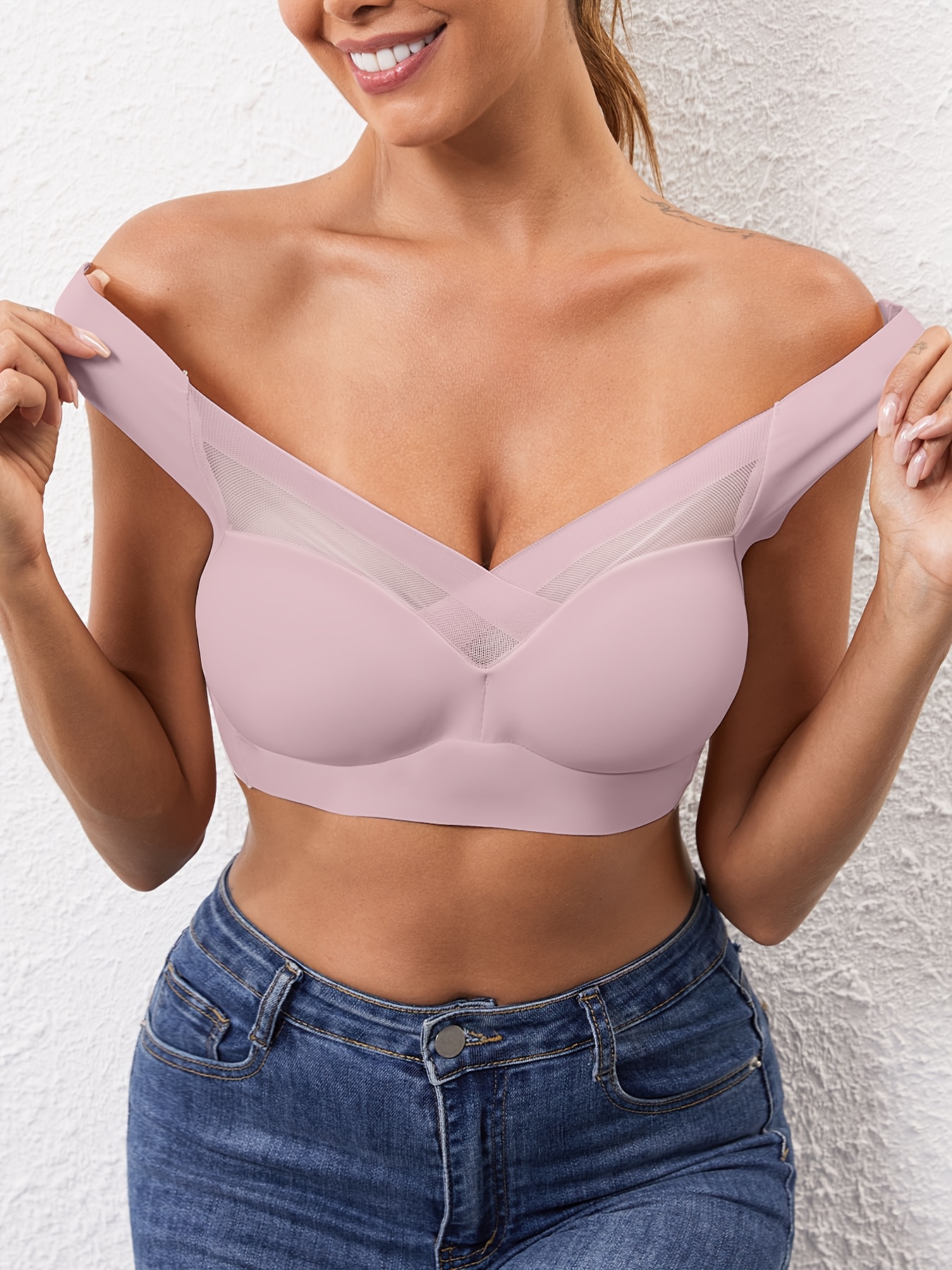 Women's Wireless Sports Bra with High Elasticity & Thin Molded Cups - No Underwire, Side Coverage, Push-Up Support for Yoga, Running, Gym - Soft Pink, Elegant Design, Machine Washable, Strapless Bra - Image 9