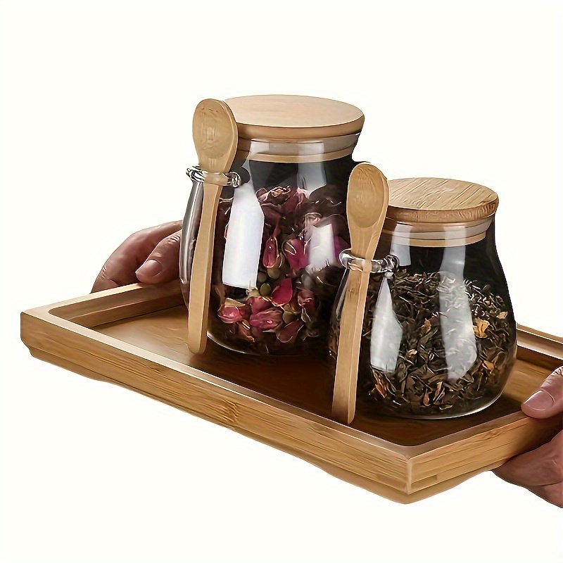 Reusable Glass Storage Jar with Wooden Spoon And Lid - Perfect for Coffee Beans, Sugar, Tea, Salt, Candy, Spice And More - Hand Washable, Leak Proof, And Durable