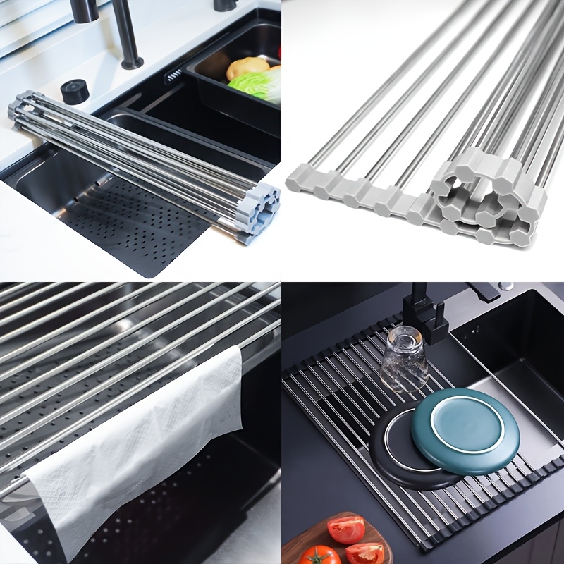 1pc Deluxe Roll-Up Stainless Steel Dish Drying Rack - Space-Saving, Multifunctional, Over-The-Sink Design, Portable, Rollable, Anti-Rust, Easy to Clean, Kitchen Sink Organizer, Tool, and Mat - Perfect for Small Kitchens, Dish Drying Rack|Modern Kitchen Accessory|Durable Kitchenware