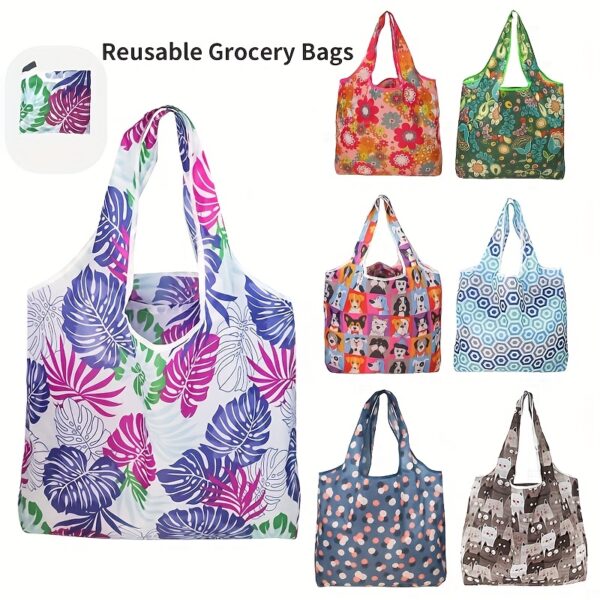 High-Quality Reusable Grocery Bags for Women,Foldable & Washable Polyester Shopping Bag with Shoulder Strap, 46.0X35.0cm Large Capacity Tote Bags, Perfect for Travel, Picnics, And Outdoor Activities