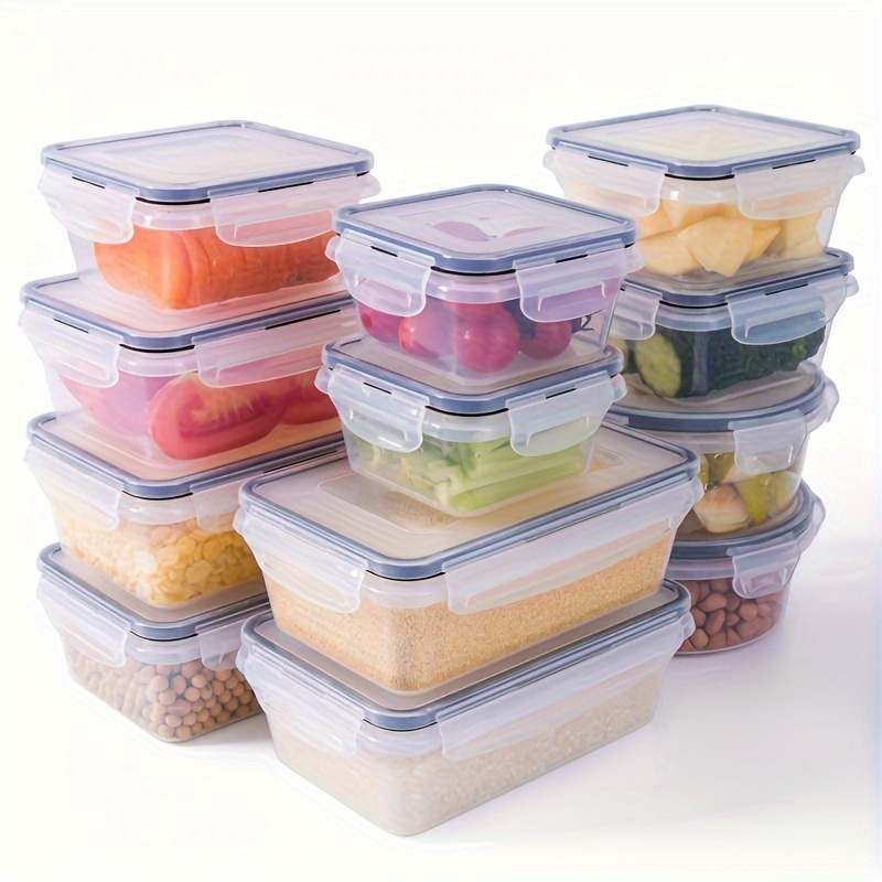 Rectangular Airtight Plastic Lunch Boxes, Heat-Resistant, Sealed Food Storage Containers, Multi-Purpose, Reusable, Snap-On Lids, for Kitchen, Refrigerator, Microwave, Travel, 4 Sizes
