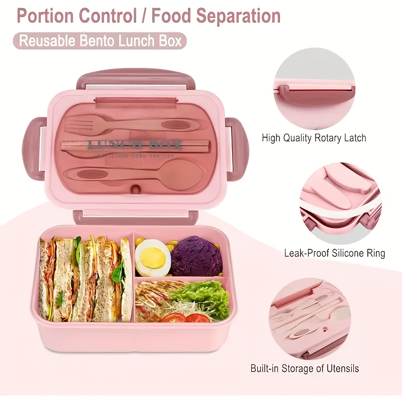 Practical and versatile, available in 4 colors. A leak-proof lunch box with utensils included - BPA-free, microwave-safe, featuring 3 compartments. Green silicone lunch container ideal for school, work, or outdoor dining | Secure locking lid,back to school