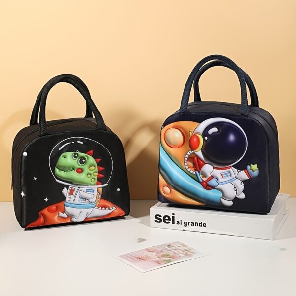 Space-Themed Insulated Lunch Bag with Dinosaur & Astronaut Design - Durable Oxford Cloth, Non-Food Contact, Ideal for Office & School Use, Office Lunch Bag | Playful Design Bag | Durable Insulated Bag, Lunch Bag,Back to School