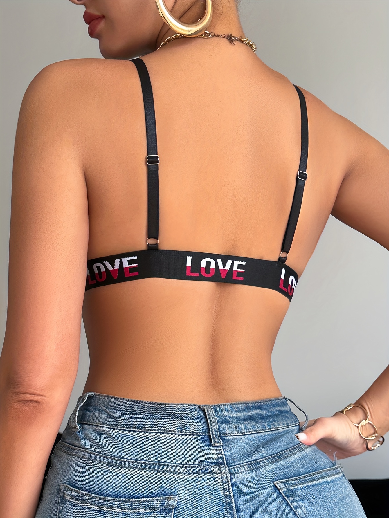 Elegant Front Closure Push-Up Bra for Women - High Support, Wireless, Black Lingerie with Letter Detail, Soft Polyester & Elastane Blend, Hand Wash Only