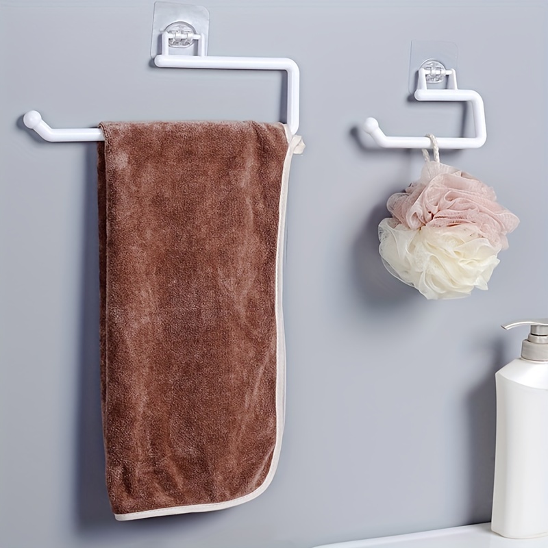 1pc/2pcs/set - Kitchen multifunctional tissue rack, bathroom non-perforated towel rack, bathroom plastic roll paper rack, hanging rack, plastic film storage rack, cloth storage rack, wall mounted towel rack, kitchen and bathroom accessories